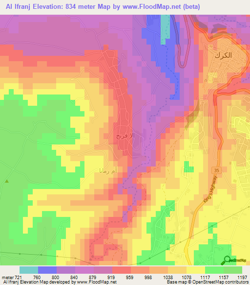 Al Ifranj,Jordan Elevation Map
