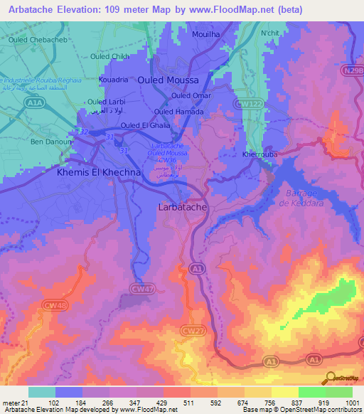 Arbatache,Algeria Elevation Map