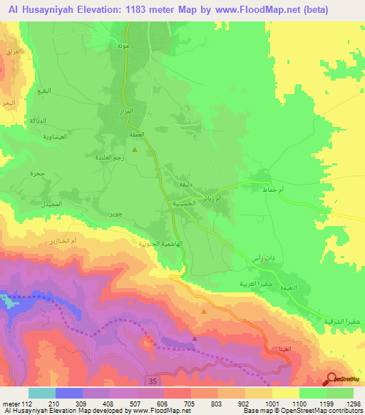 Al Husayniyah,Jordan Elevation Map