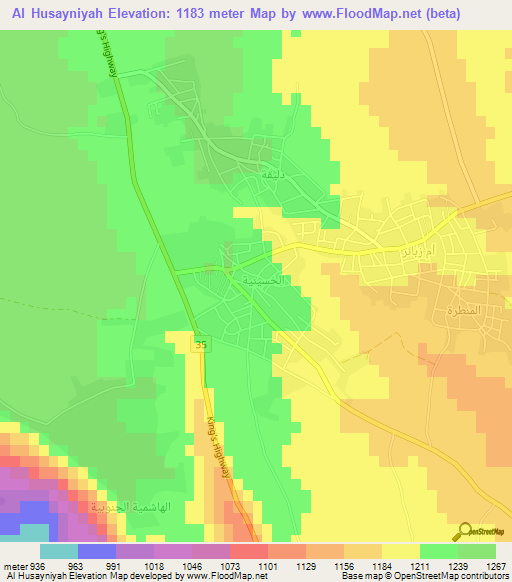 Al Husayniyah,Jordan Elevation Map