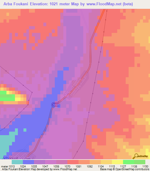 Arba Foukani,Algeria Elevation Map