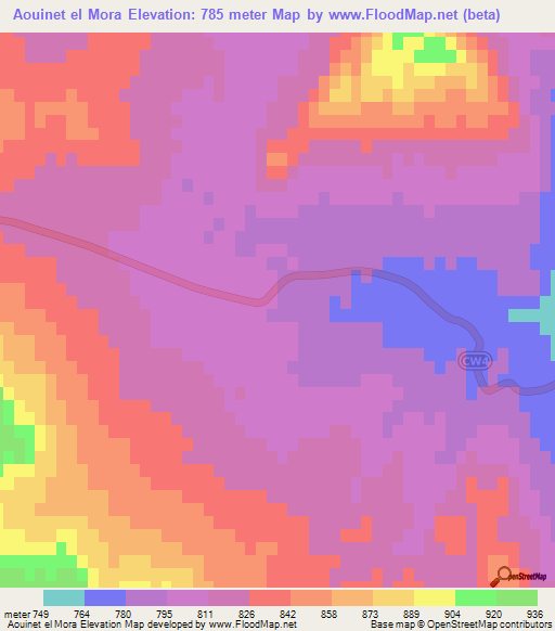 Aouinet el Mora,Algeria Elevation Map