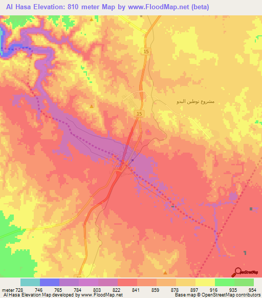 Al Hasa,Jordan Elevation Map