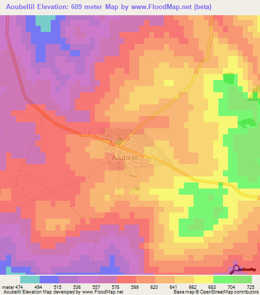 Aoubellil,Algeria Elevation Map