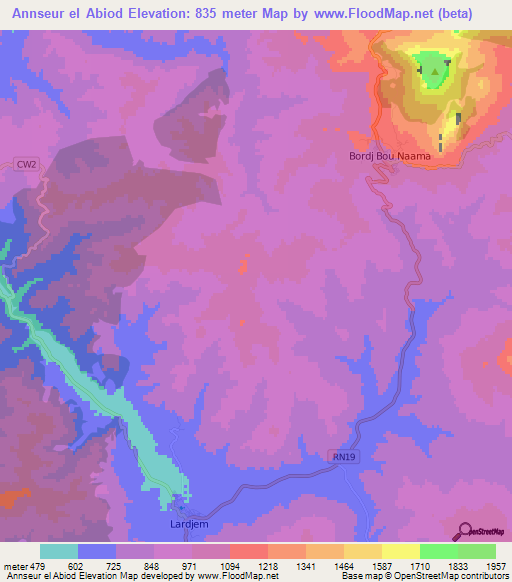 Annseur el Abiod,Algeria Elevation Map