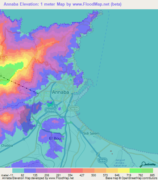 Annaba,Algeria Elevation Map