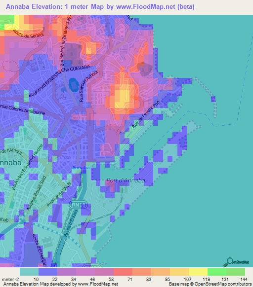 Annaba,Algeria Elevation Map