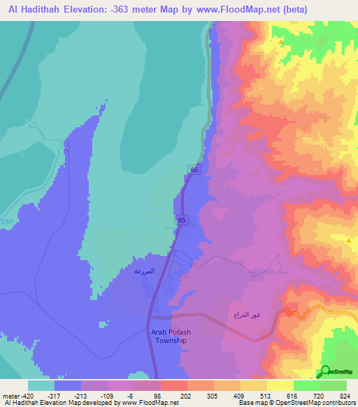 Al Hadithah,Jordan Elevation Map