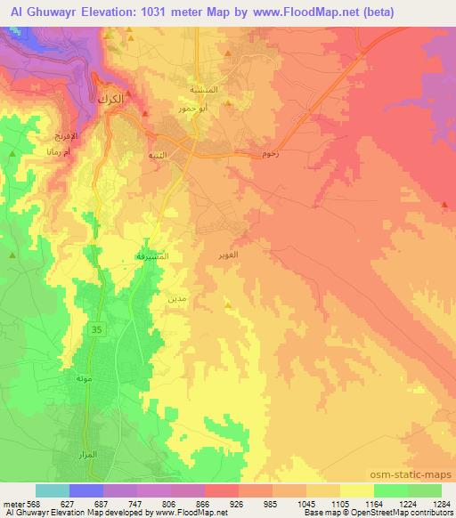 Al Ghuwayr,Jordan Elevation Map