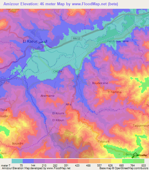 Amizour,Algeria Elevation Map