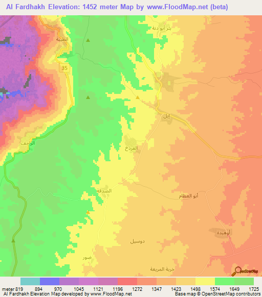 Al Fardhakh,Jordan Elevation Map