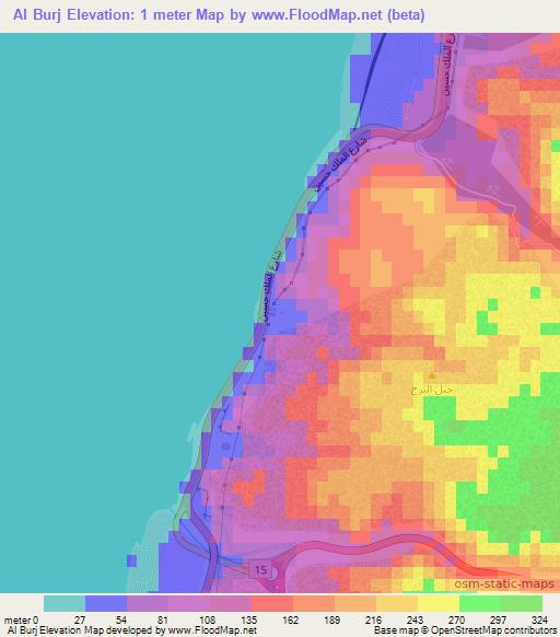 Al Burj,Jordan Elevation Map