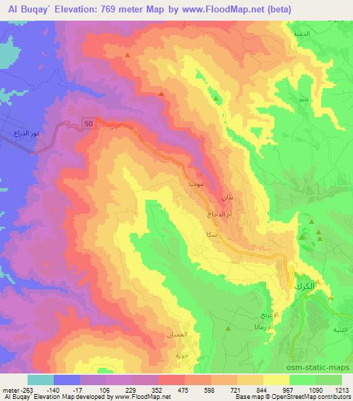 Al Buqay`,Jordan Elevation Map