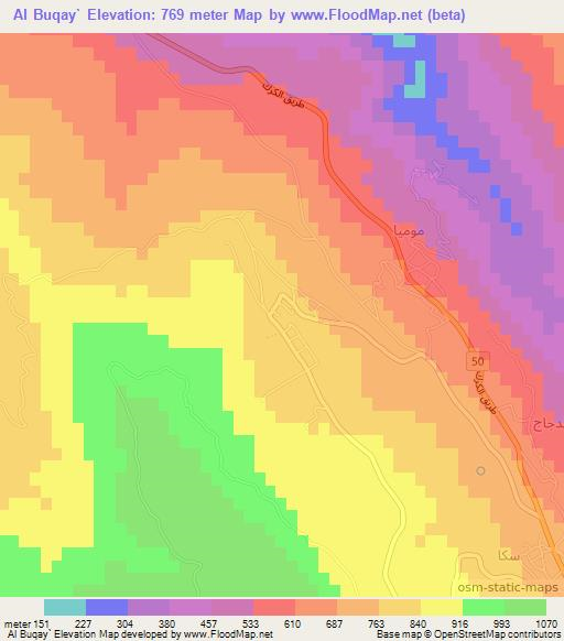 Al Buqay`,Jordan Elevation Map
