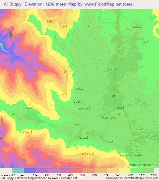Al Buqay`,Jordan Elevation Map