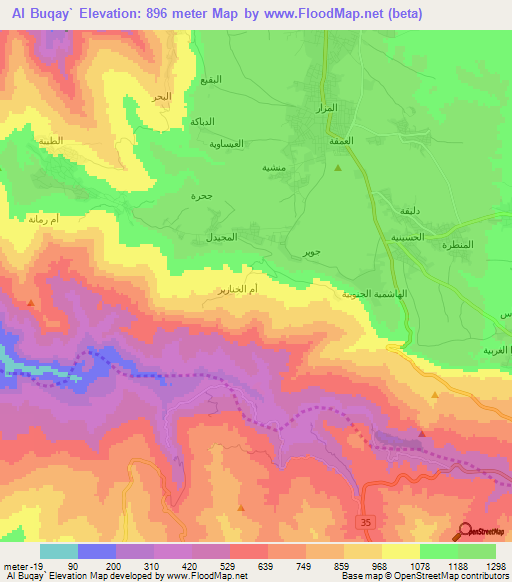 Al Buqay`,Jordan Elevation Map