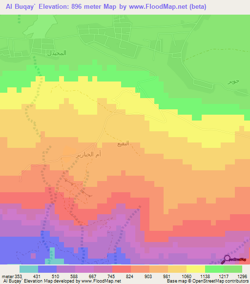 Al Buqay`,Jordan Elevation Map