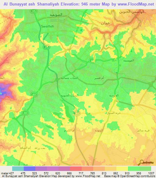 Al Bunayyat ash Shamaliyah,Jordan Elevation Map