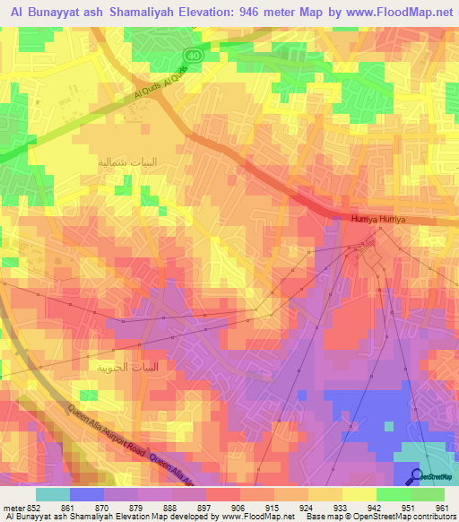 Al Bunayyat ash Shamaliyah,Jordan Elevation Map