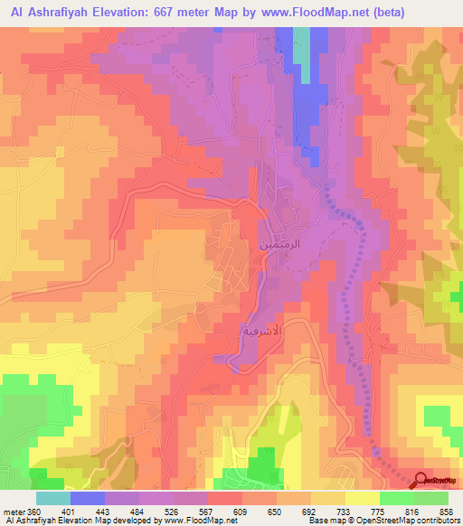 Al Ashrafiyah,Jordan Elevation Map