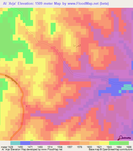 Al `Arja',Jordan Elevation Map