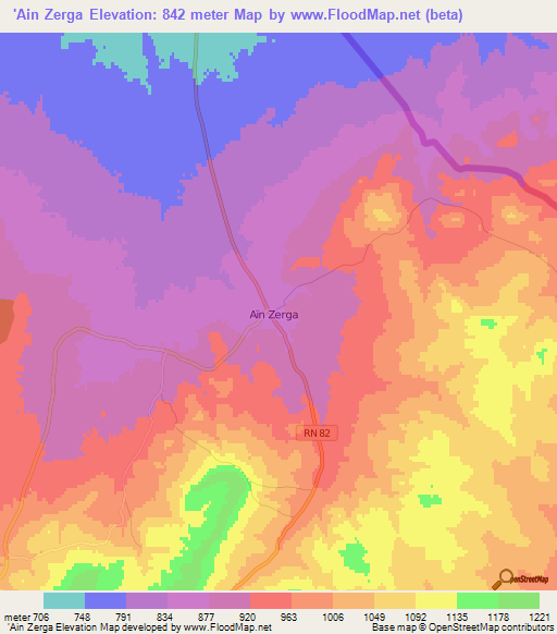 'Ain Zerga,Algeria Elevation Map
