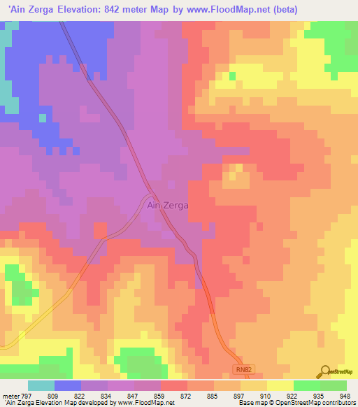 'Ain Zerga,Algeria Elevation Map