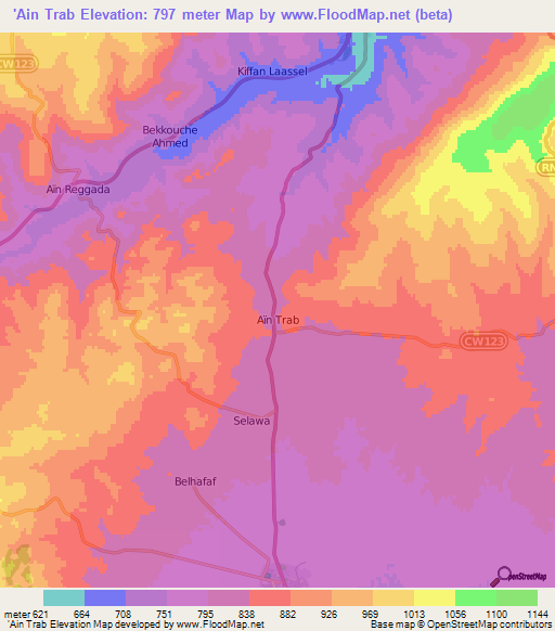 'Ain Trab,Algeria Elevation Map