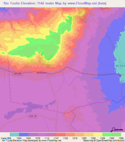 'Ain Touila,Algeria Elevation Map