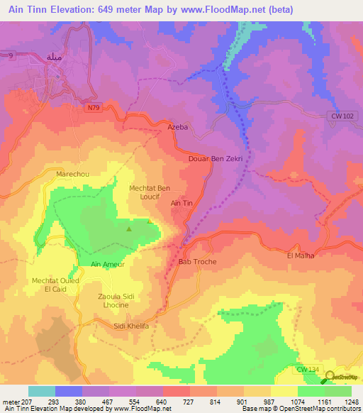 Ain Tinn,Algeria Elevation Map
