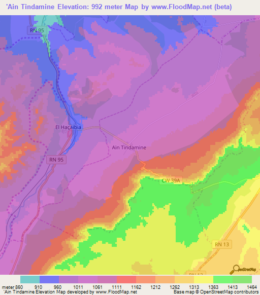 'Ain Tindamine,Algeria Elevation Map