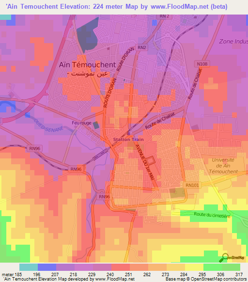 'Ain Temouchent,Algeria Elevation Map