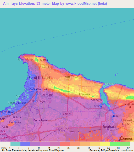 Ain Taya,Algeria Elevation Map