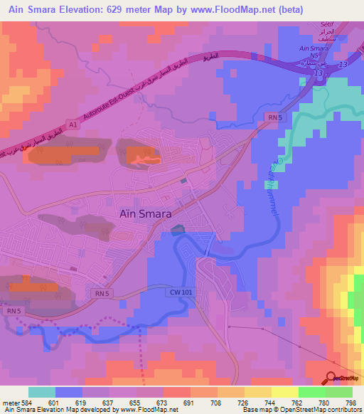Ain Smara,Algeria Elevation Map