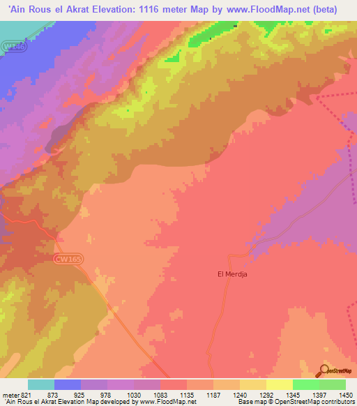 'Ain Rous el Akrat,Algeria Elevation Map