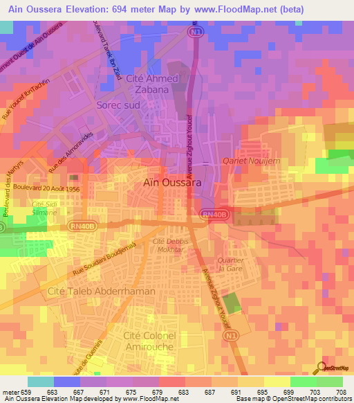 Ain Oussera,Algeria Elevation Map
