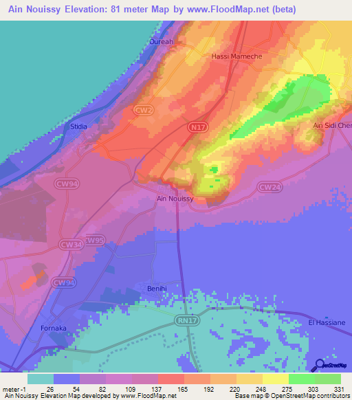 Ain Nouissy,Algeria Elevation Map