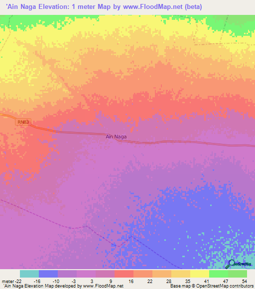 'Ain Naga,Algeria Elevation Map