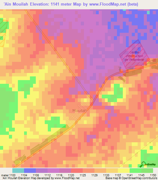 'Ain Mouilah,Algeria Elevation Map