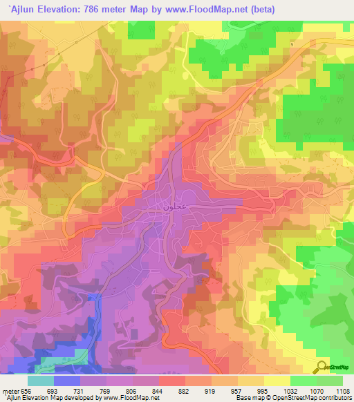 `Ajlun,Jordan Elevation Map