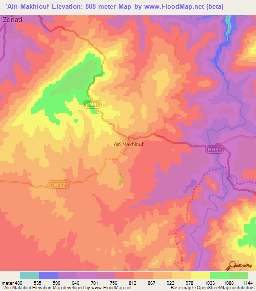 'Ain Makhlouf,Algeria Elevation Map