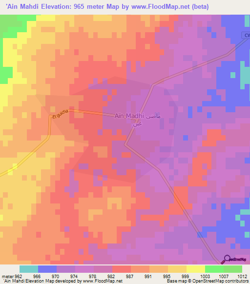 'Ain Mahdi,Algeria Elevation Map