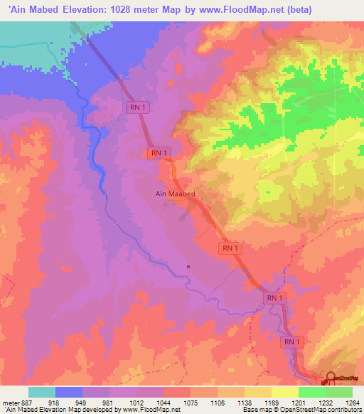 'Ain Mabed,Algeria Elevation Map