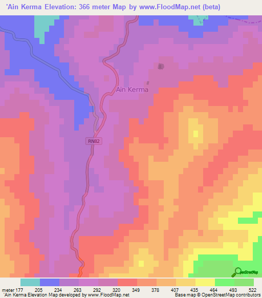 'Ain Kerma,Algeria Elevation Map