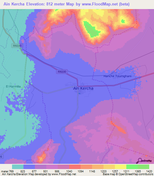 Ain Kercha,Algeria Elevation Map