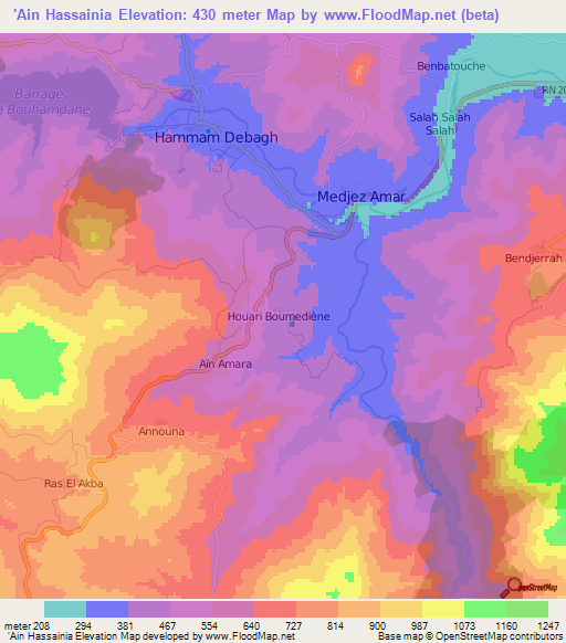 'Ain Hassainia,Algeria Elevation Map