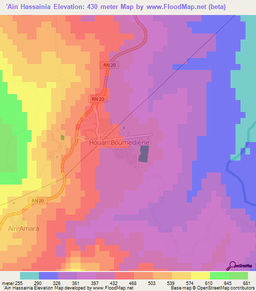 'Ain Hassainia,Algeria Elevation Map