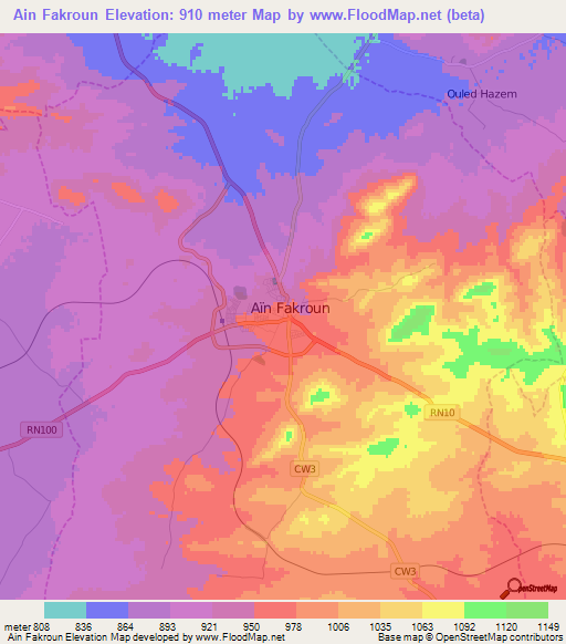 Ain Fakroun,Algeria Elevation Map