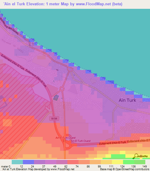 'Ain el Turk,Algeria Elevation Map