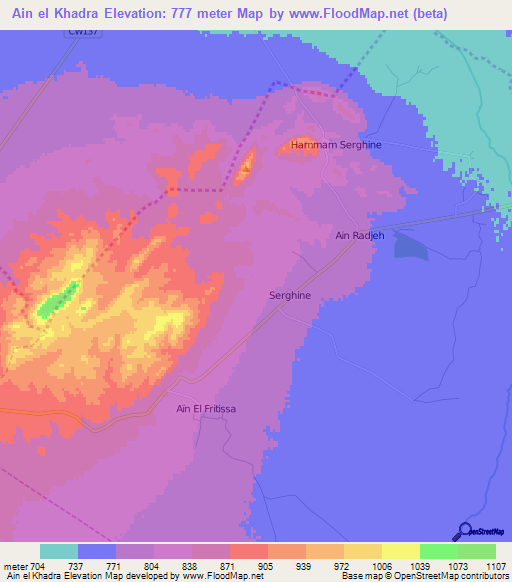Ain el Khadra,Algeria Elevation Map